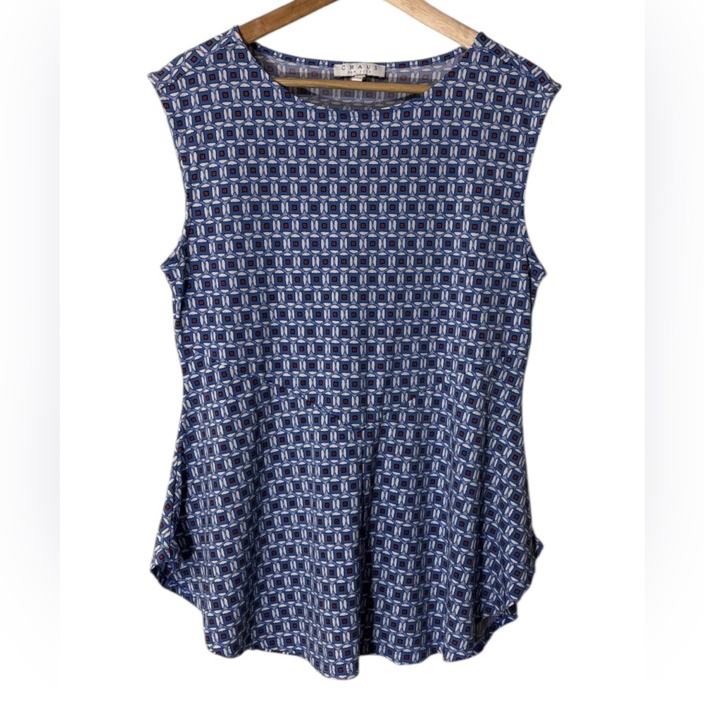 CHAUS New York Blue Patterned Sleeveless Top Large - Picture 2 of 5